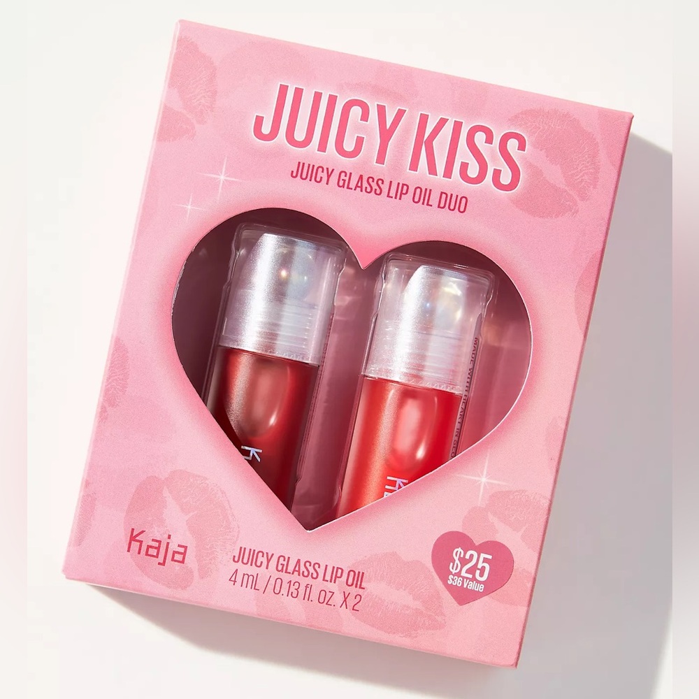 Kaja Beauty Juicy Kiss Juicy Glass Lip Oil Duo
 - Red and Pink